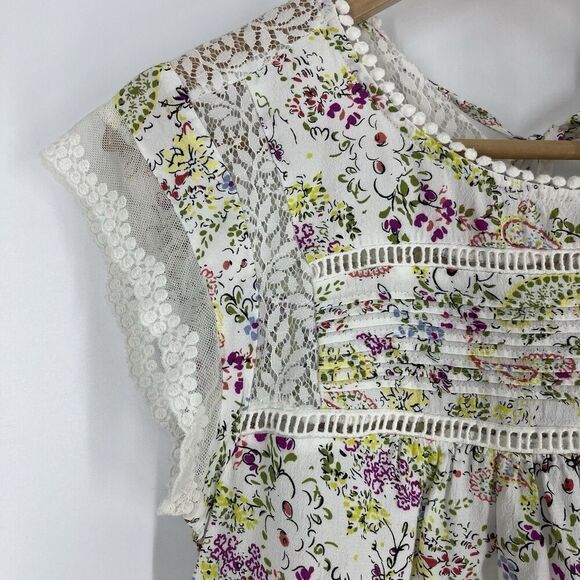 Anthropologie Meadow Rue Top Size Small Nellore White Floral Blouse Romantic - Picture 3 of 8